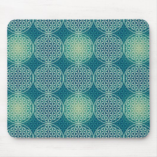 花 – スタンプ模様 – 水色 マウスパッド (正面)