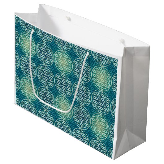 花 – スタンプ模様 – 水色 ラージペーパーバッグ (正面アングル)