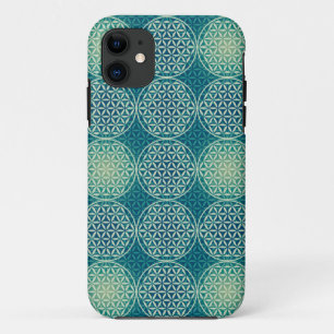 花 – スタンプ模様 – 水色 iPhone 11 ケース