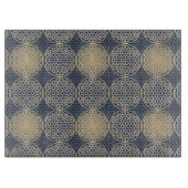 花 – スタンプ模様 – 青い砂 カッティングボード (正面)