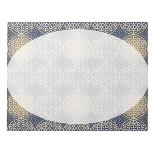花 – スタンプ模様 – 青い砂 ノートパッド (正面)