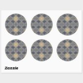 花 – スタンプ模様 – 青い砂 ラウンドシール (シート)