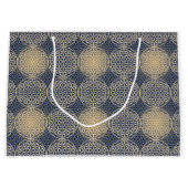花 – スタンプ模様 – 青い砂 ラージペーパーバッグ (正面)