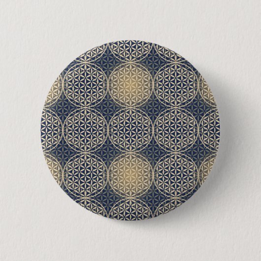 花 – スタンプ模様 – 青い砂 缶バッジ (正面)