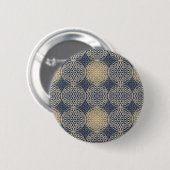 花 – スタンプ模様 – 青い砂 缶バッジ (正面&裏面)