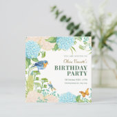 花 ハイドランジア 鳥 蝶の誕生日 招待状 (スタンド正面)
