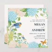 花 ハイドランジア 鳥 蝶 ウェディング 招待状 (正面/裏面)