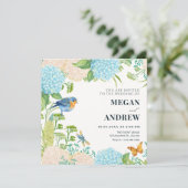 花 ハイドランジア 鳥 蝶 ウェディング 招待状 (スタンド正面)
