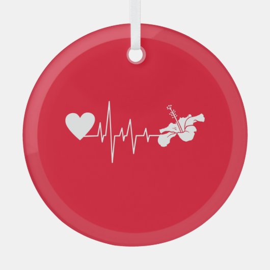 花 – ハイビスカス植物 ガラスオーナメント (正面)