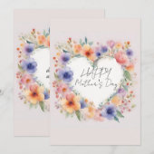 花 ハート型 幸せな母の日 招待状 (正面/裏面)