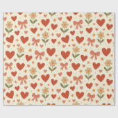 花 ハート & かわいいリボン 包装紙ロール ラッピングペーパー (フラット)