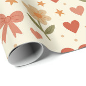 花 ハート & かわいいリボン 包装紙ロール ラッピングペーパー (ロールコーナー)