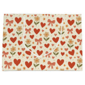 花 ハート & かわいいリボン - 大きなギフトバッグ ラージペーパーバッグ (正面)