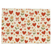 花 ハート & かわいいリボン - 大きなギフトバッグ ラージペーパーバッグ (裏面)