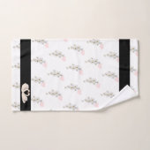 花、ハート、白鳥カップルの白黒 バスタオルセット (ハンドタオル)