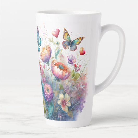 花、ハート、蝶 カフェラテマグ (右)