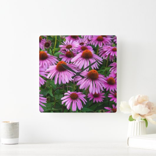 花 |ピンクのコンフロアーガーデン スクエア壁時計 (ホーム)