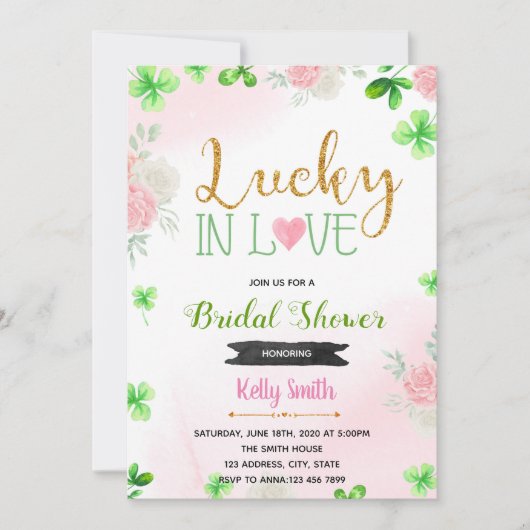 花 ピンク 恋愛 幸運 招待状 (正面)