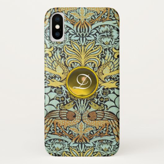 花、ピーコックとドラゴンイエロージェムモノグラム Case-Mate iPhoneケース (裏面)
