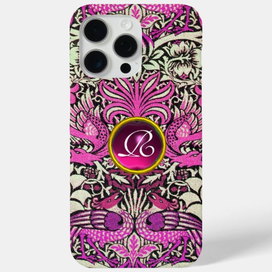 花、ピーコックとドラゴンズ宝石の石モノグラム Case-Mate iPhoneケース (裏面)