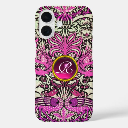花、ピーコックとドラゴンズ宝石の石モノグラム Case-Mate iPhoneケース (裏面)