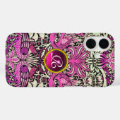 花、ピーコックとドラゴンズ宝石の石モノグラム Case-Mate iPhoneケース (裏面 (横))