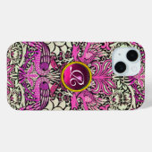 花,ピーコック,ドラゴン,ピンク宝石の石モノグラム Case-Mate iPhoneケース (裏面 (横))