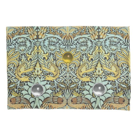 花、ピーコック、ドラゴン、黄色い白い宝石の石 枕カバー (正面左)