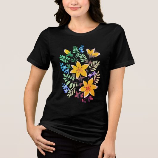 花、フローラテーマの美しい色 トライブレンドTシャツ (正面)