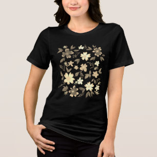 花、フローラテーマセピア色 トライブレンドTシャツ