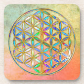 花/ブルームデレベンス – 金ゴールドカラフル コースター (正面)