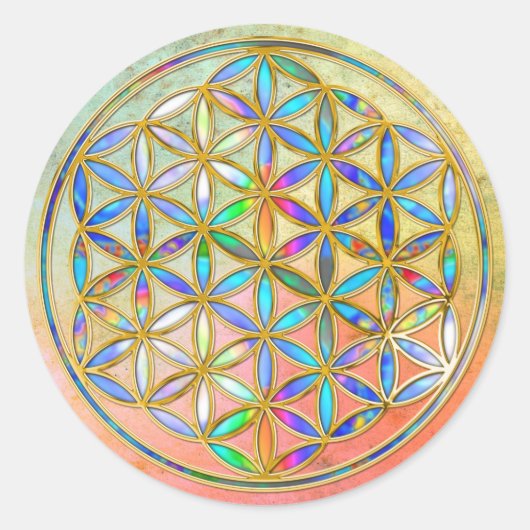 花/ブルームデレベンス – 金ゴールドカラフル ラウンドシール (正面)