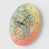 花/ブルームデレベンス – 金ゴールドカラフル ラージ壁時計 (傾斜)