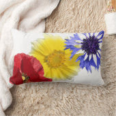 花，ポピー，コーンフラワー – 青い赤い黄色 ランバークッション (ブランケット)