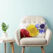 花，ポピー，コーンフラワー – 青い赤い黄色 ランバークッション (椅子)