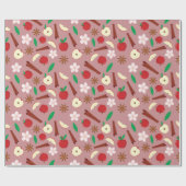花、リンゴ、スターアニスのシームレスな感謝祭 ラッピングペーパー (フラット)
