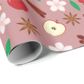 花、リンゴ、スターアニスのシームレスな感謝祭 ラッピングペーパー (ロールコーナー)