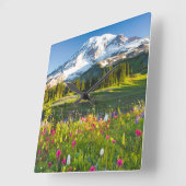 花 |レイニア山の野草 スクエア壁時計 (傾斜)