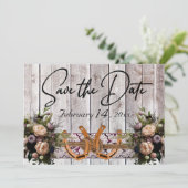 花、レース&ホースシューズ紫のリボン結婚の セーブザデート (スタンド正面)