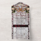 花、レース&ホースシューズ、バーガンディーリボン オールインワン招待状 (内側)