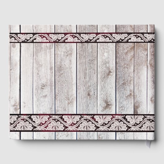 花、レース&ホースシューズ、バーガンディーリボン ゲストブック (裏面)