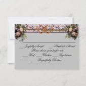 花、レース&ホースシューズ、パープルリボン結婚ズ 出欠カード (裏面)