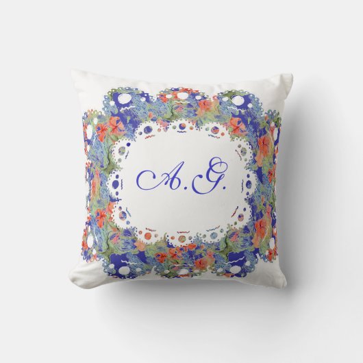 花、レース、モノグラム枕 クッション (正面)