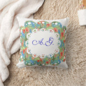 花、レース、モノグラム枕 クッション (ブランケット)