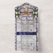 花、レース&馬蹄形、ブルーリボン オールインワン招待状 (内側)