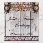 花、レース&馬蹄形、紫リボン ワインラベル (シングルラベル)