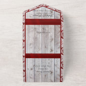 花、レース&馬蹄形、赤いリボン オールインワン招待状 (外側)