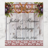 花、レース&馬蹄形、赤いリボン ワインラベル (シングルラベル)