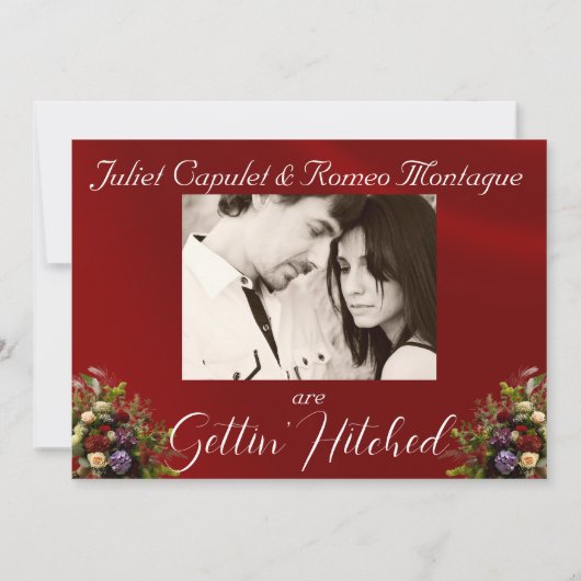 花、レース&馬蹄赤いリボン結婚の セーブザデート (裏面)