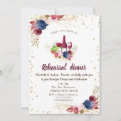 花 ワインレッド リハーサル ディナー 招待状 (正面)